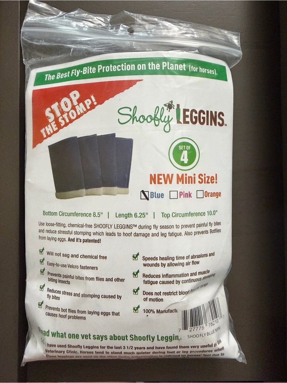 Shoofly Leggins Horse Fly Protection Mini Set - Blue, Set of 4 NWT